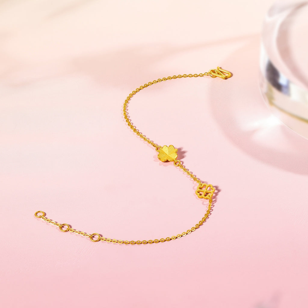 24K Gold Chain Bracelet Clover 1.9-2.4g 16-19cm A0711666