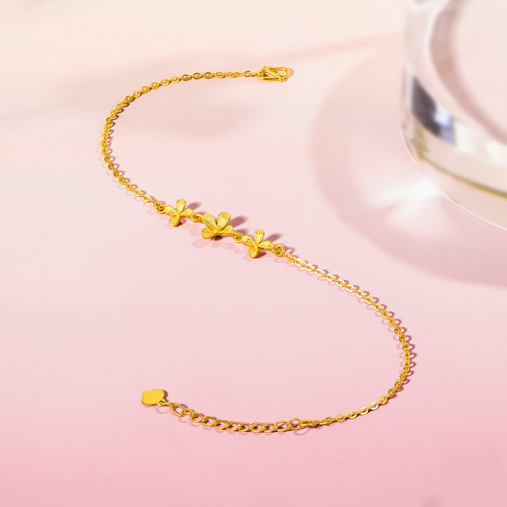 999 24K Gold Chain Bracelet Flower 1.93-2.23g A0711672