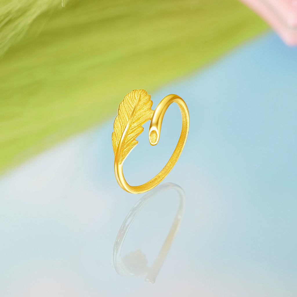"Fugitive Princess" 999 24K Gold Ring Feather 2-3.4g A0112622