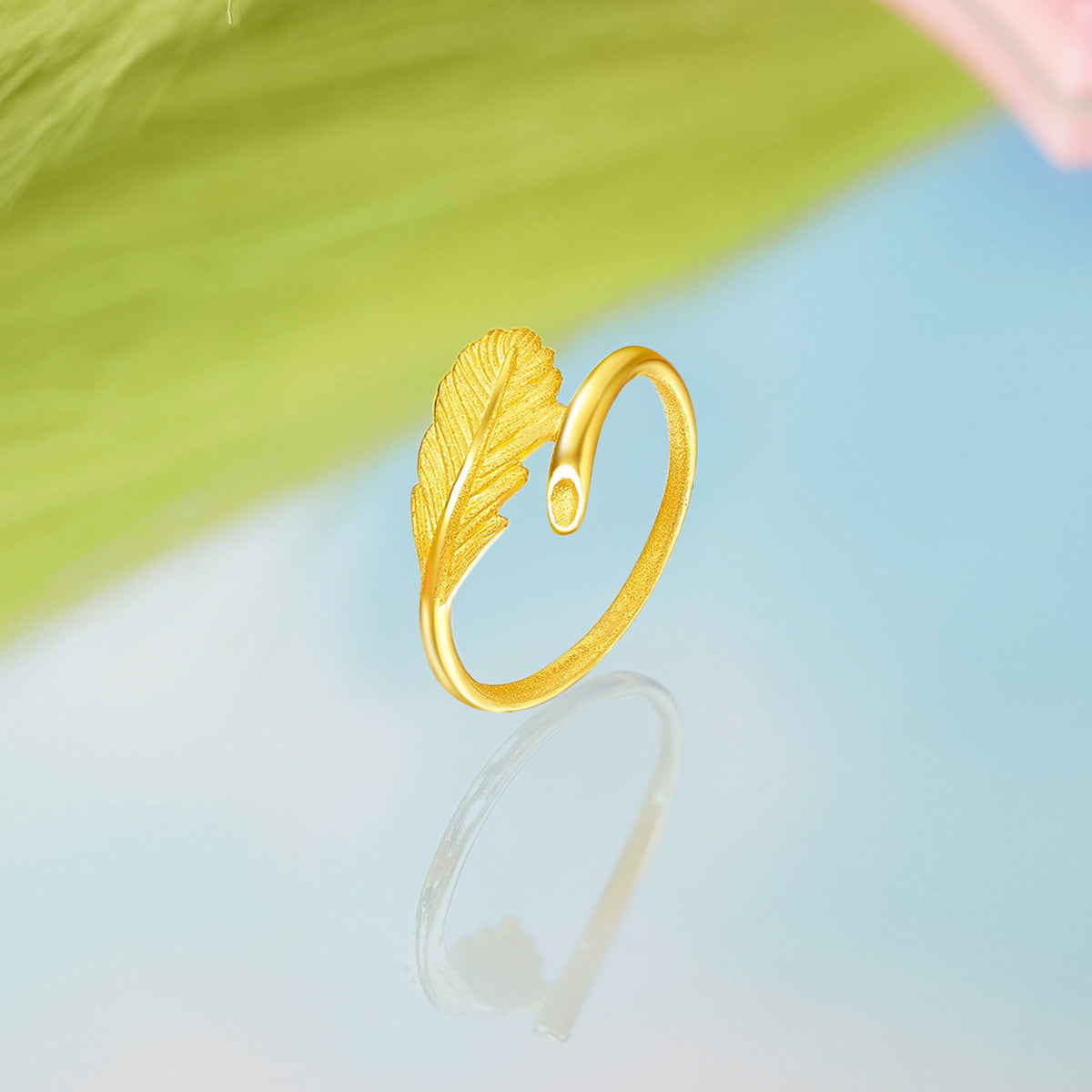 "Fugitive Princess" 999 24K Gold Ring Feather 2-3.4g A0112622
