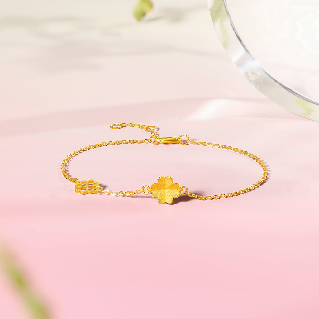 24K Gold Chain Bracelet Clover 1.9-2.4g 16-19cm A0711666