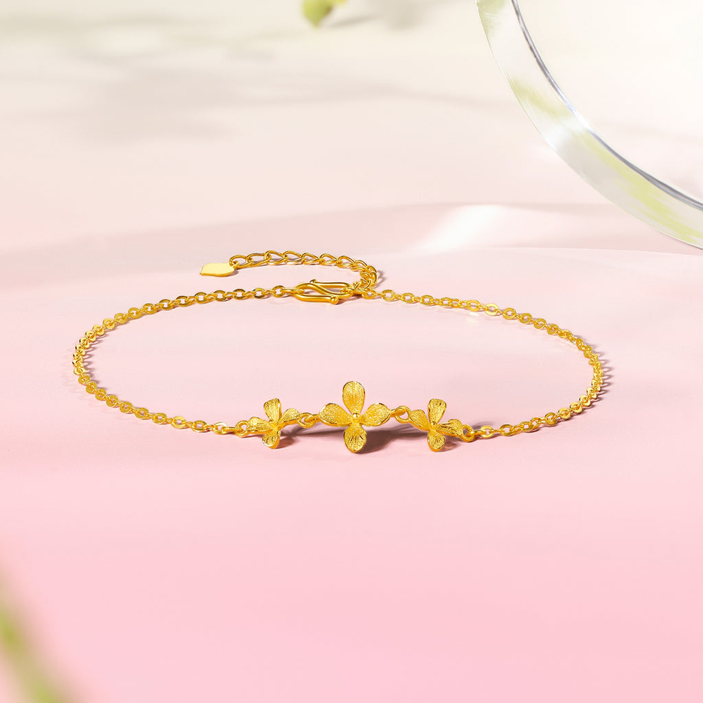 999 24K Gold Chain Bracelet Flower 1.93-2.23g A0711672