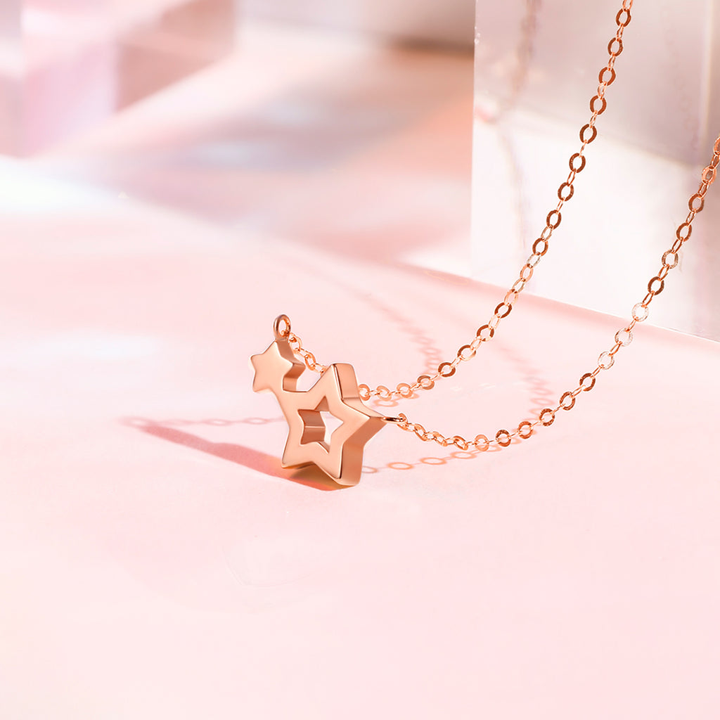 18K Rose Gold Pendant Necklace 0.01ct Star 0.6-0.9g KRDB067122