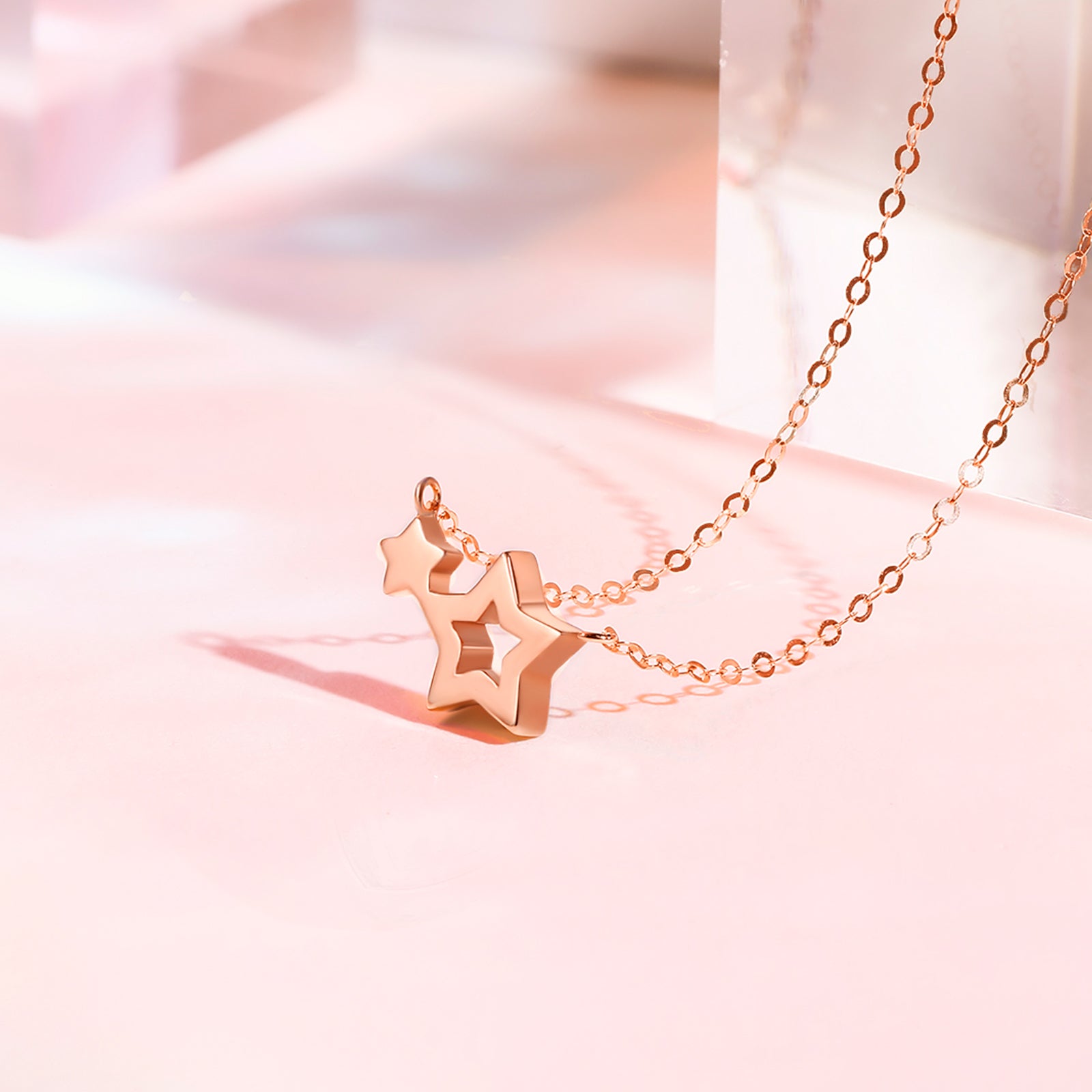 18K Rose Gold Pendant Necklace 0.01ct Star 0.6-0.9g KRDB067122