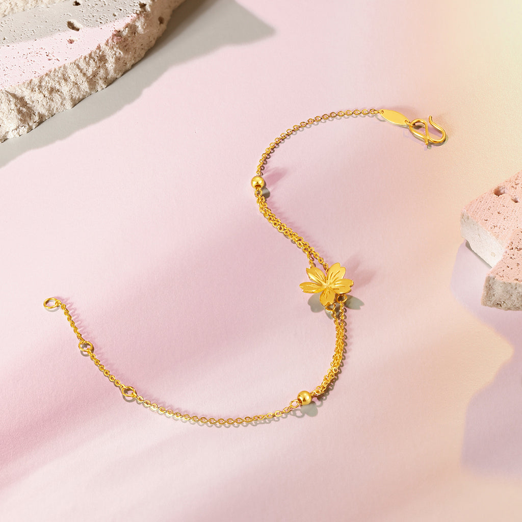 "Infinite" 24K Gold Chain Bracelet Flower 2.4-3g A0710854