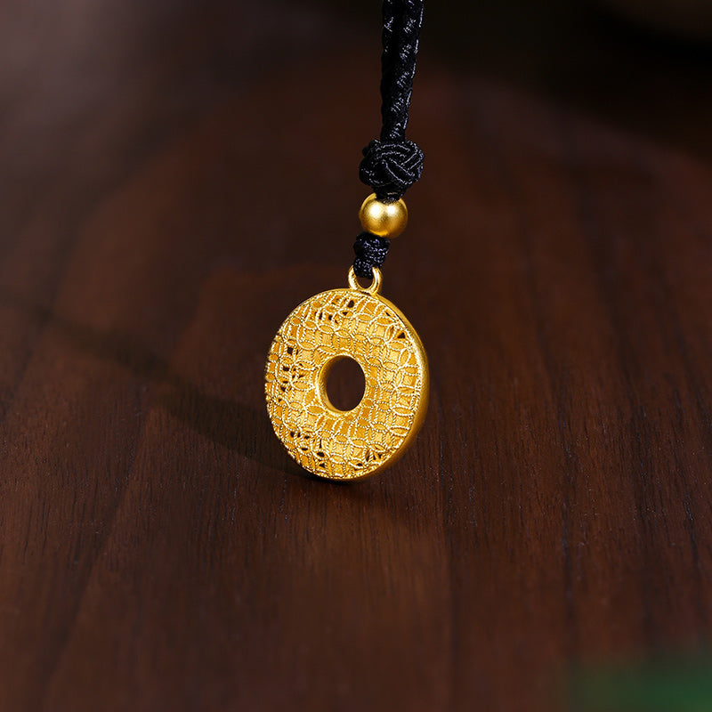 'Antiquity Gold' 999.9 24K Gold Pendant Necklace Peace Buckle 5-7g A049408