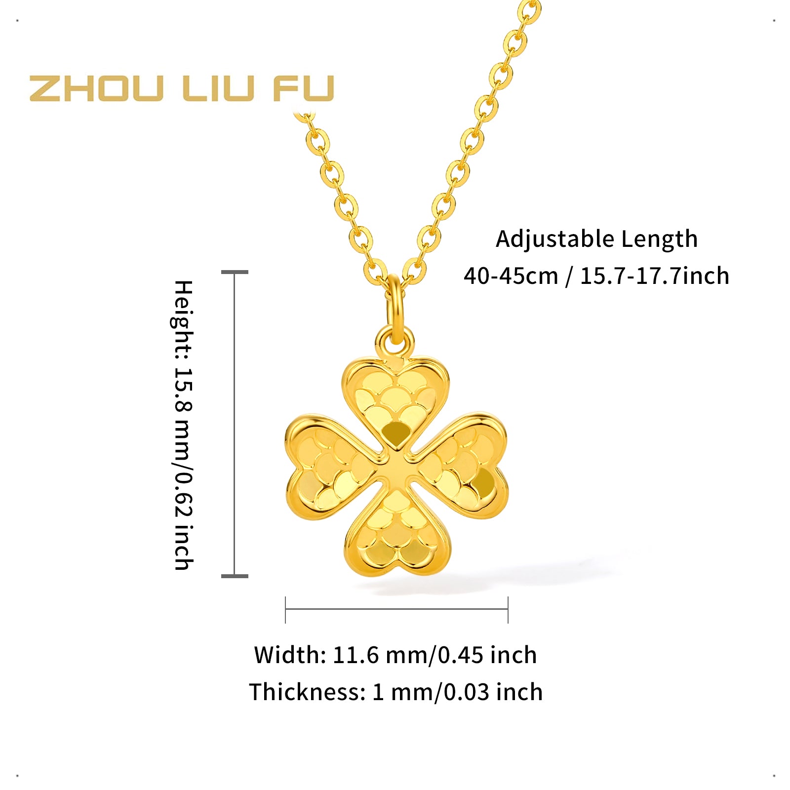 24K Gold Pendant Necklace Clover 3.6-4.2g 40+5cm A0610846