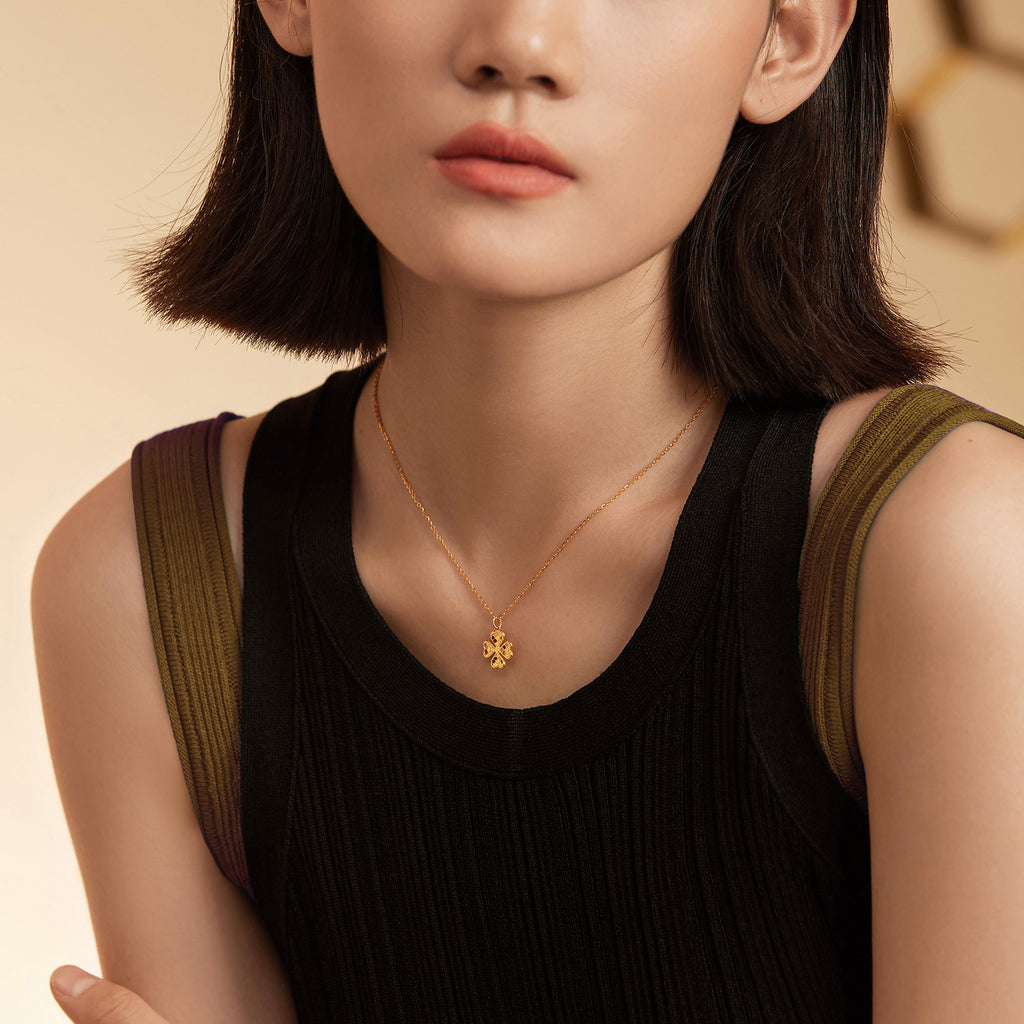 24K Gold Pendant Necklace Clover 3.6-4.2g 40+5cm A0610846