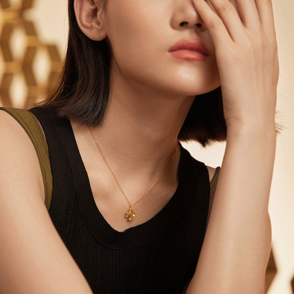 24K Gold Pendant Necklace Clover 3.6-4.2g 40+5cm A0610846