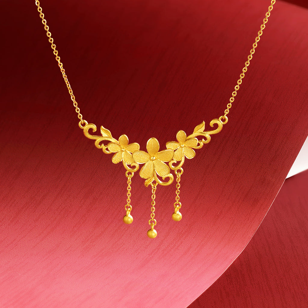 「公主婚禮」999 24K 黃金吊墜項鍊花朵 6.6-7.1 克 A0622104