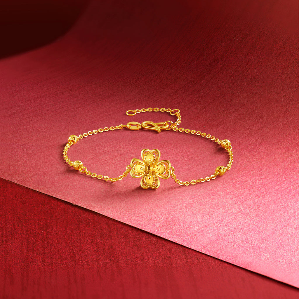 「公主的婚禮」24K 黃金手鍊 幸運草 3.07-3.67g A0722046