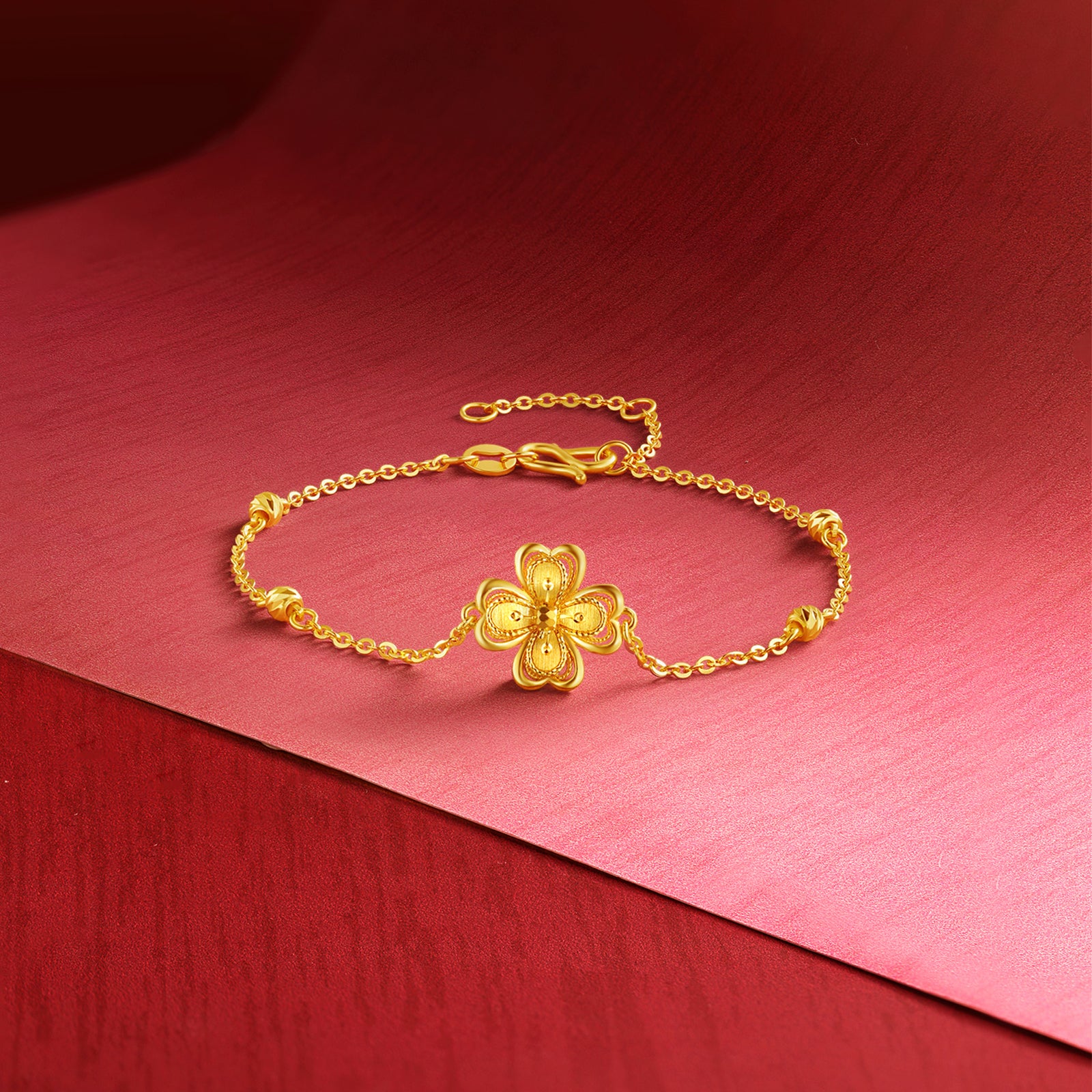 「公主的婚禮」24K 黃金手鍊 幸運草 3.07-3.67g A0722046