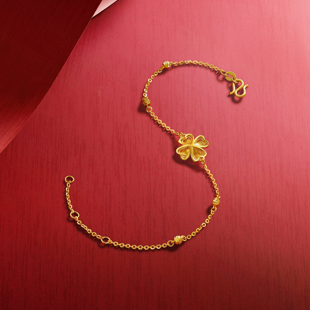 「公主的婚禮」24K 黃金手鍊 幸運草 3.07-3.67g A0722046