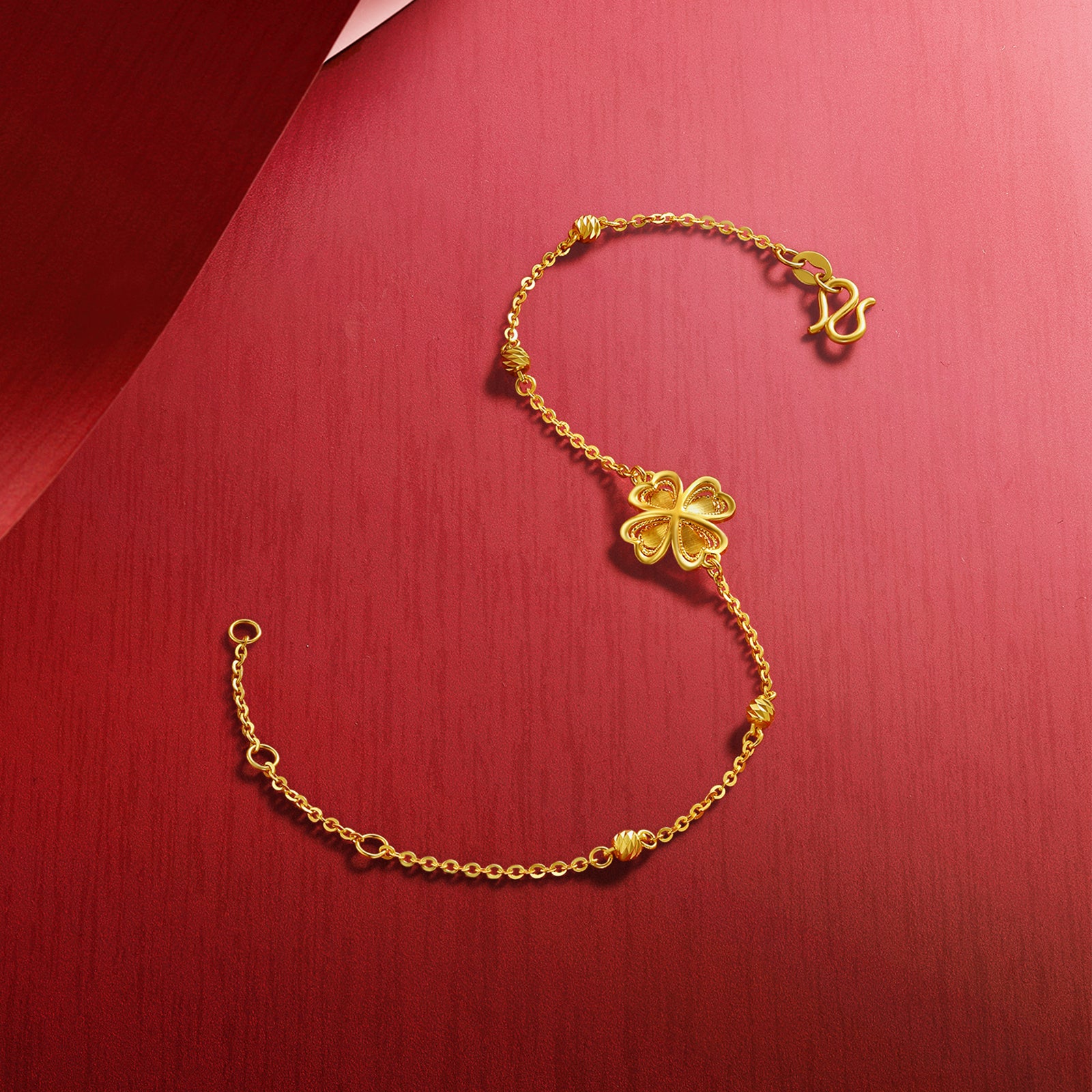 「公主的婚禮」24K 黃金手鍊 幸運草 3.07-3.67g A0722046