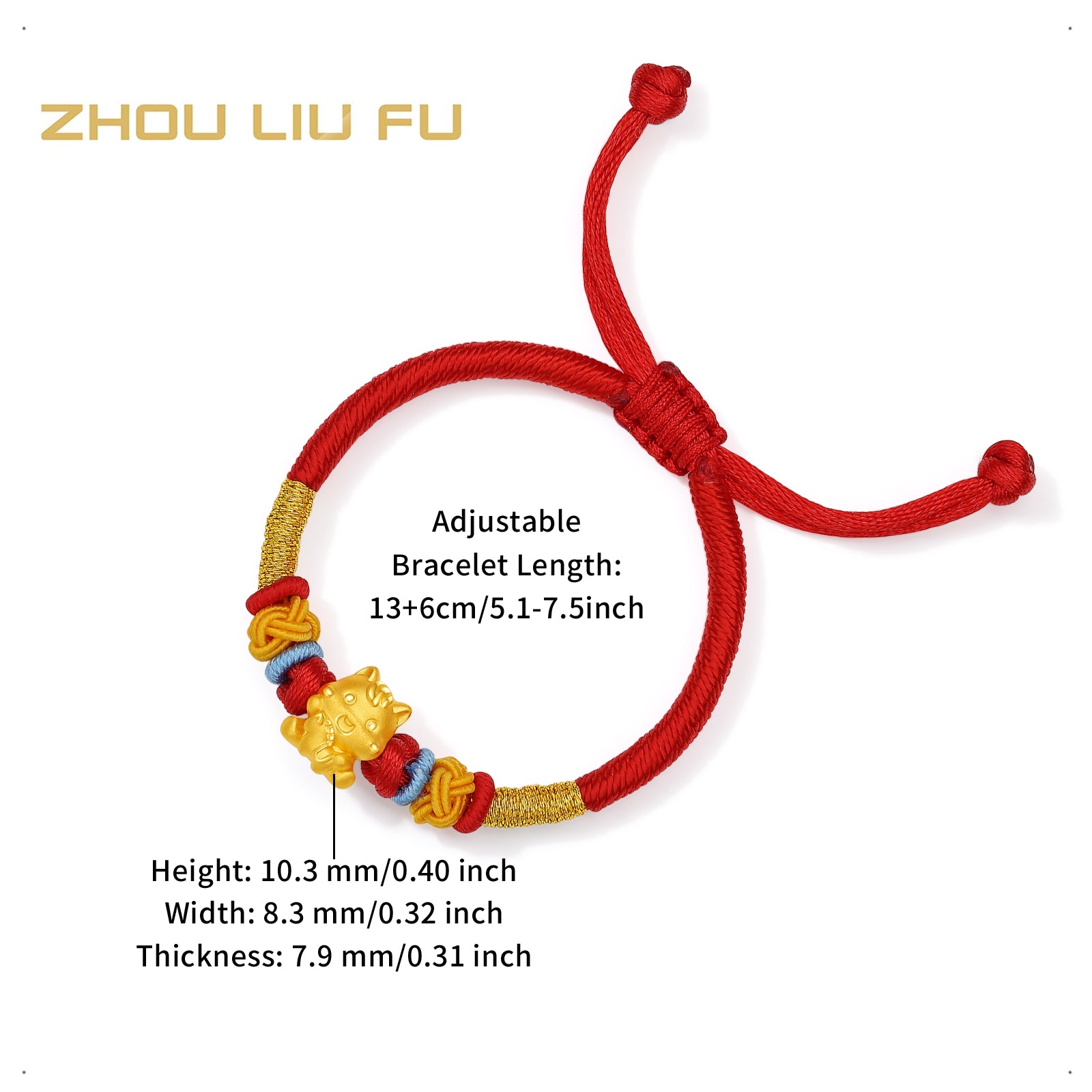 'Year of the Horse' 24K Gold String Bracelet Horse 0.6-0.9g 13cm-19cm A1715522