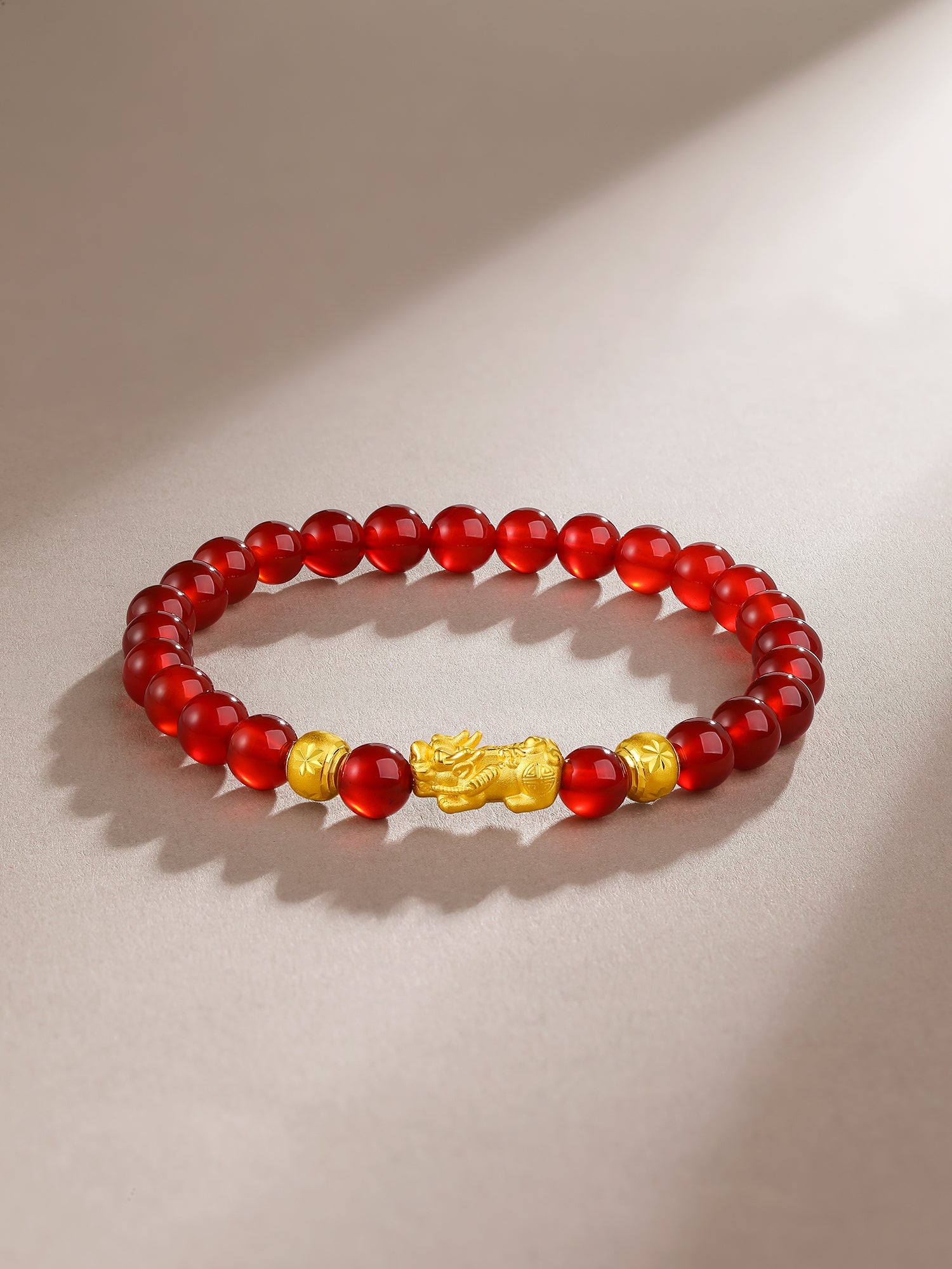 24K Gold Beaded Bracelet Agate 6-6.5mm Pixiu 1.1-1.4g A1910242