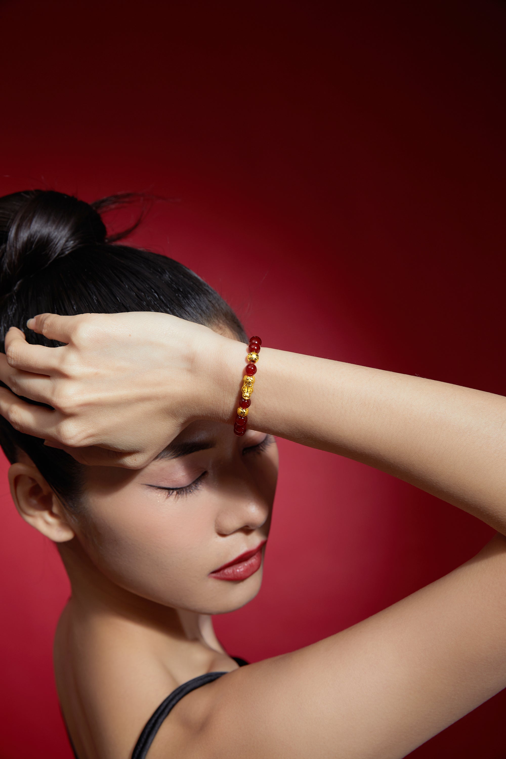 24K Gold Beaded Bracelet Agate 6-6.5mm Pixiu 1.1-1.4g A1910242