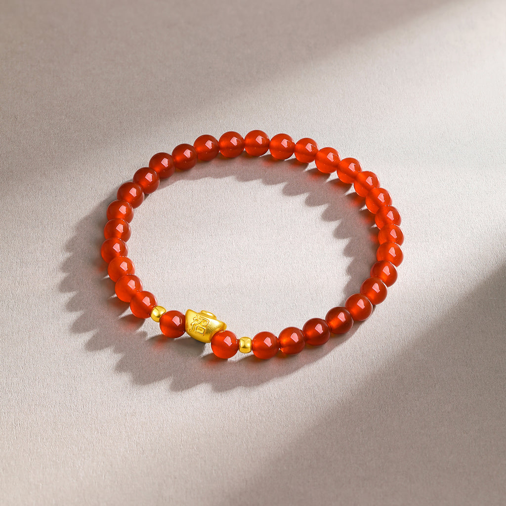 24K Gold Beaded Bracelet Agate 5-5.5mm Ingot 0.35-0.55g A1911585