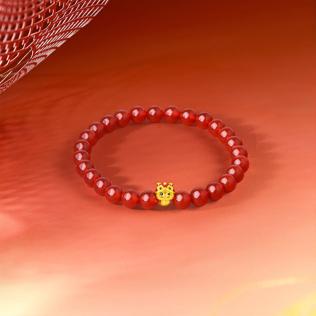 "Chinese Zodiac Snake" 24K Gold Beaded Bracelet Agate Snake 0.3-0.6g A1914865