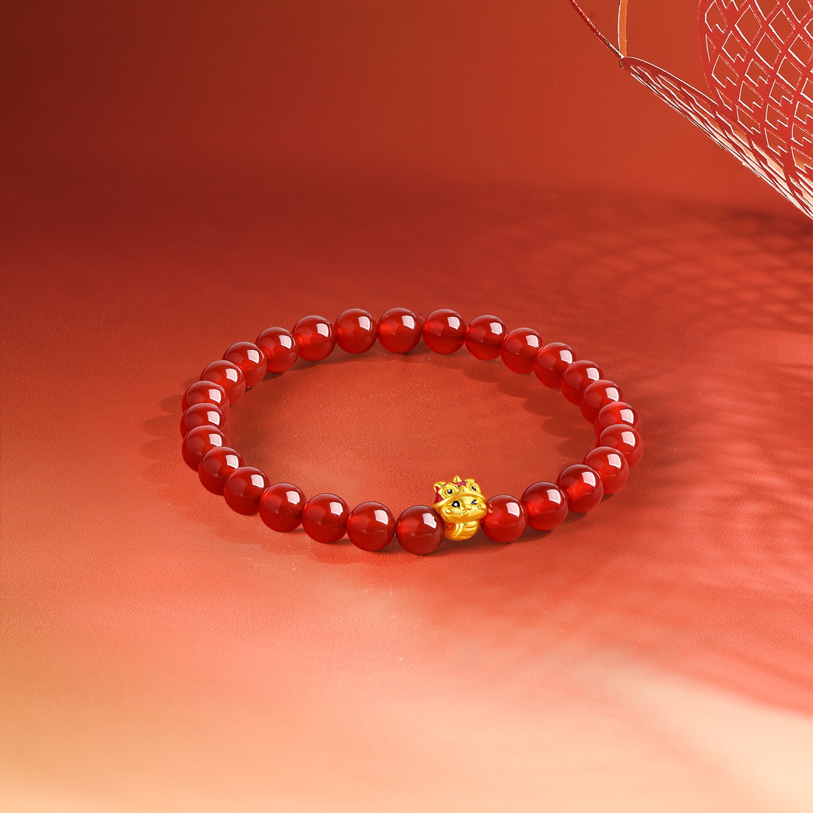 "Chinese Zodiac Snake" 24K Gold Beaded Bracelet Agate Snake 0.3-0.6g A1914865