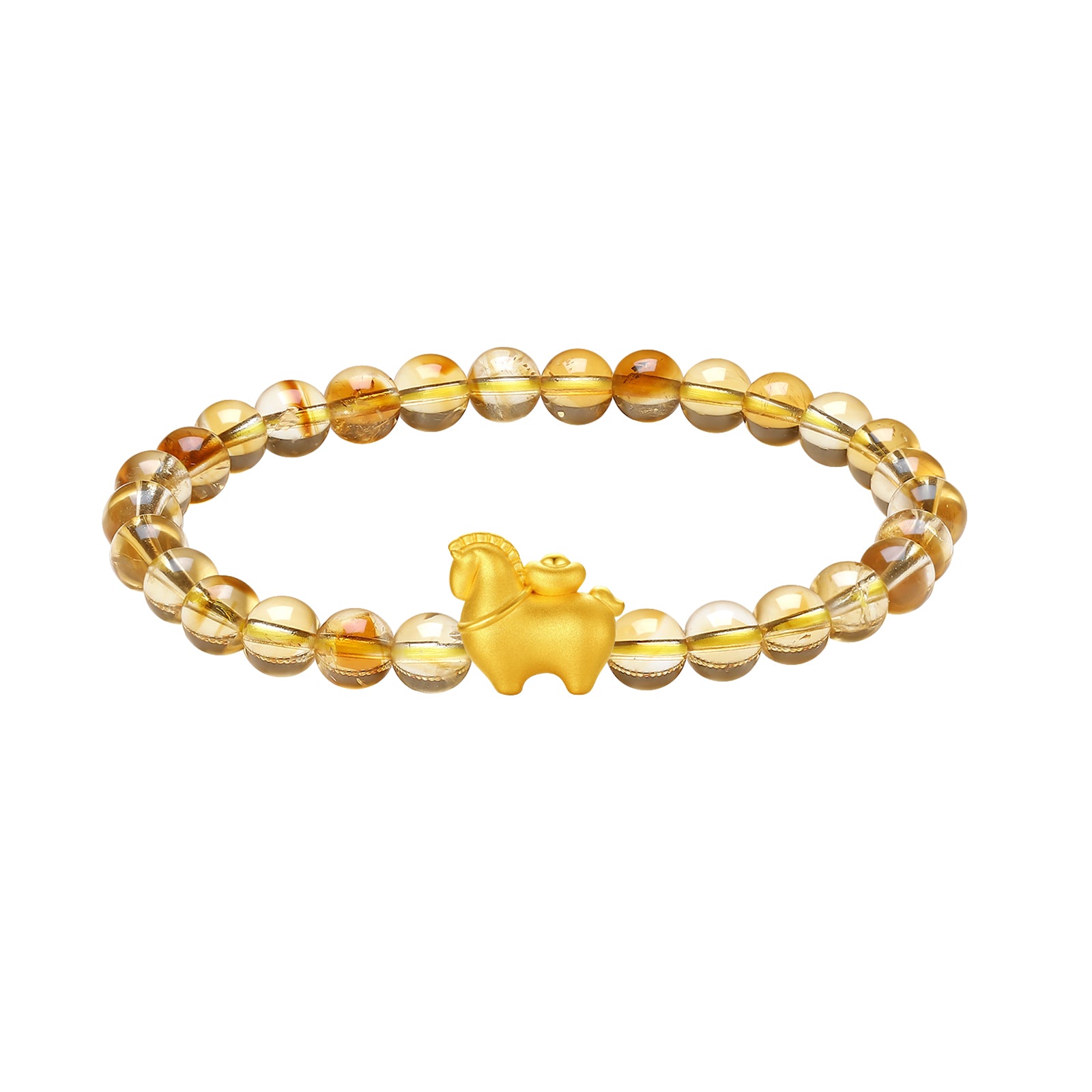 'Year of the Horse'  24K Gold Beaded Bracelet Citrine Horse Yuanbao 0.55-0.85g 17cm A1915748