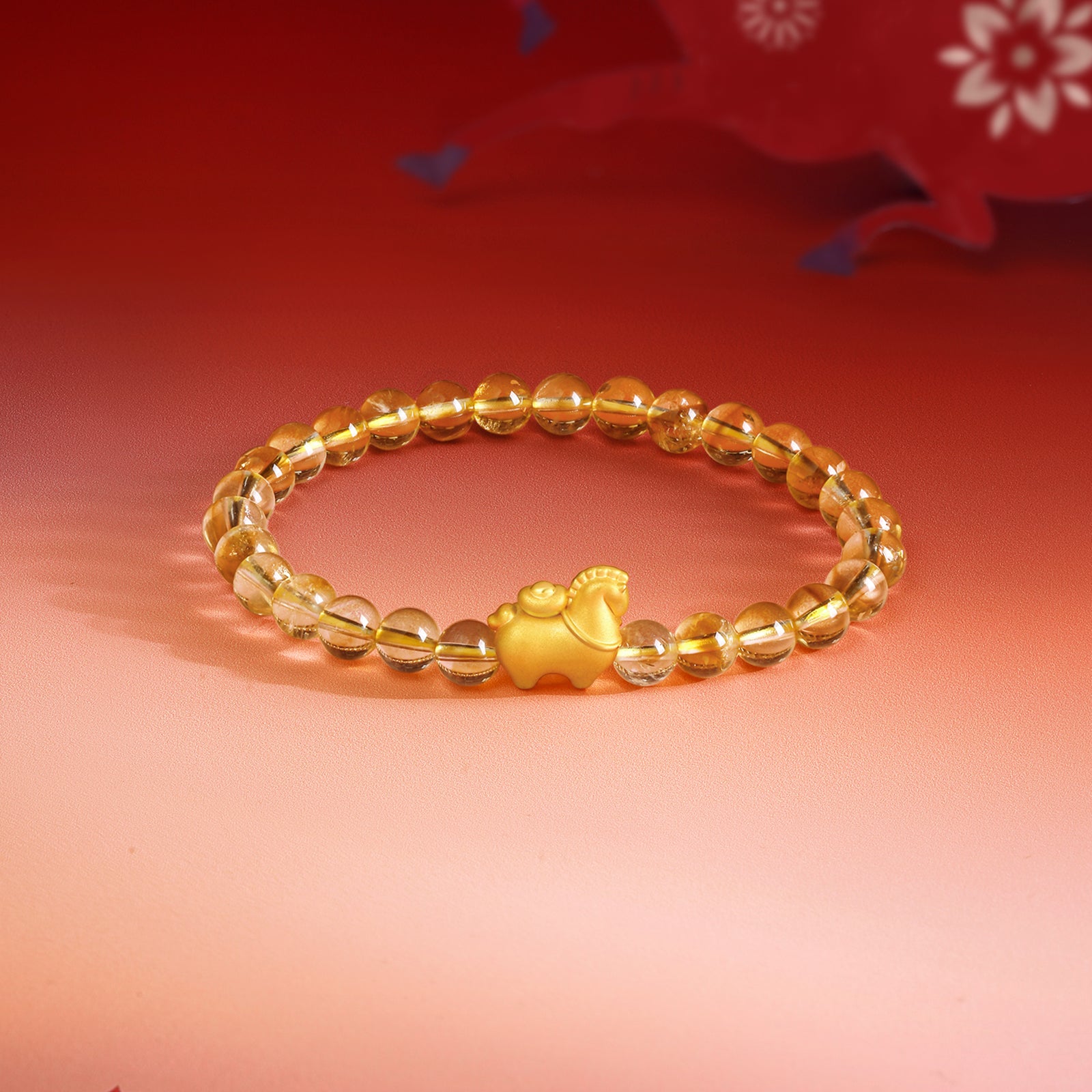 'Year of the Horse'  24K Gold Beaded Bracelet Citrine Horse Yuanbao 0.55-0.85g 17cm A1915748