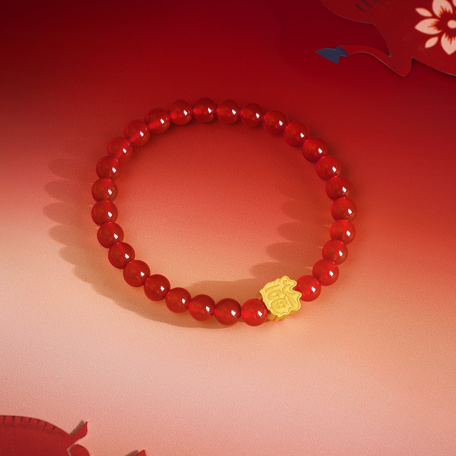 'Year of the Horse'  24K Gold Bracelet Agate Horse Fortune Fu 0.6-0.9g 17cm A1915770