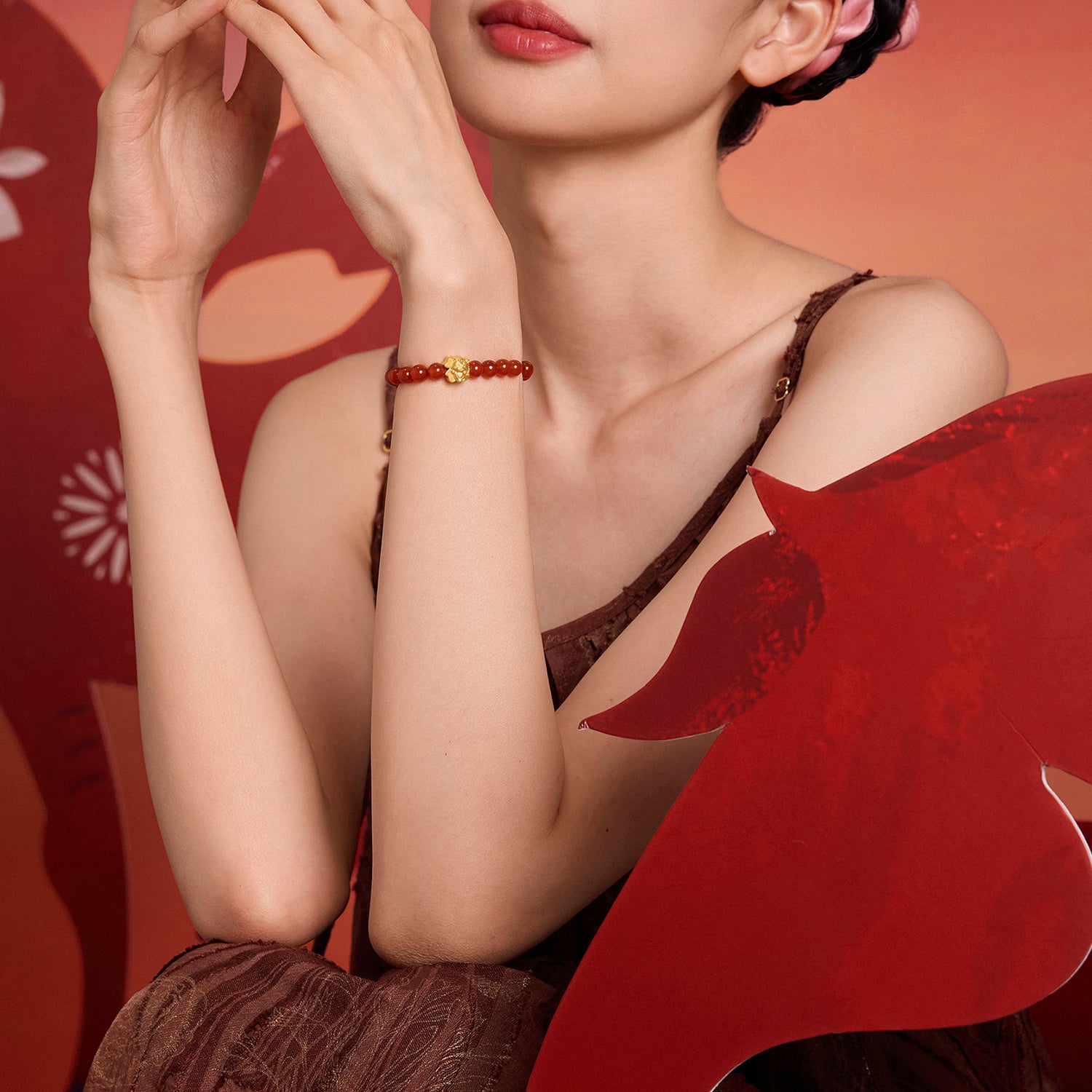 'Year of the Horse'  24K Gold Bracelet Agate Horse Fortune Fu 0.6-0.9g 17cm A1915770