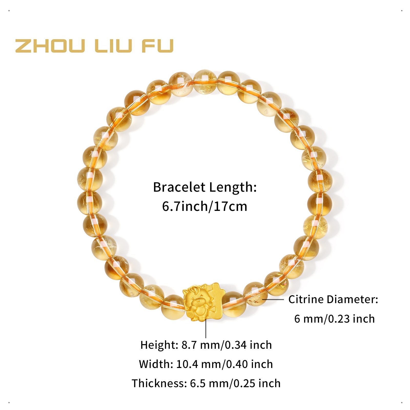 'Year of the Horse' 24K Gold Bracelet Citrine Horse Wealth Cai 0.6-0.9g 17cm A1915771