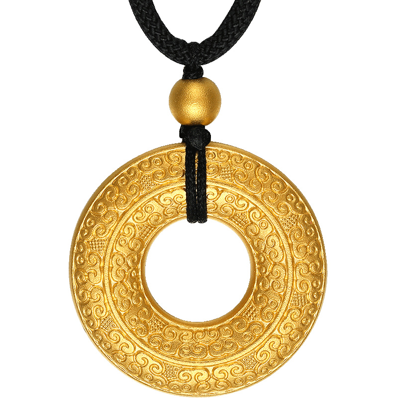 'Antiquity Gold' 999.9 24K Gold Pendant Necklace Peace Buckle 27-28g AA043248