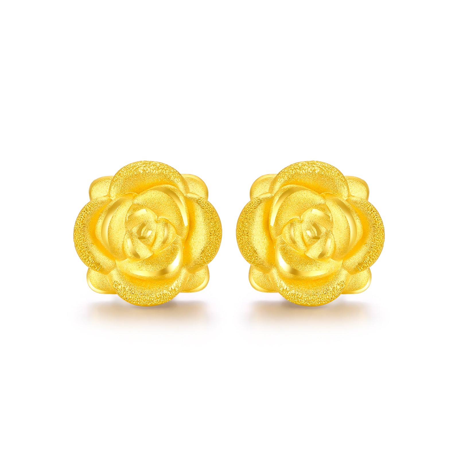 24K Gold Earrings Rose Flower 1.1-1.3g AD090254