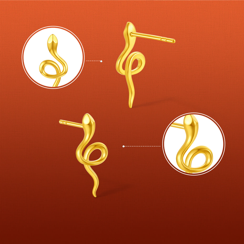 "Chinese Zodiac Snake" 18K Yellow Gold Earrings Snake 1.25-1.55g C0914074