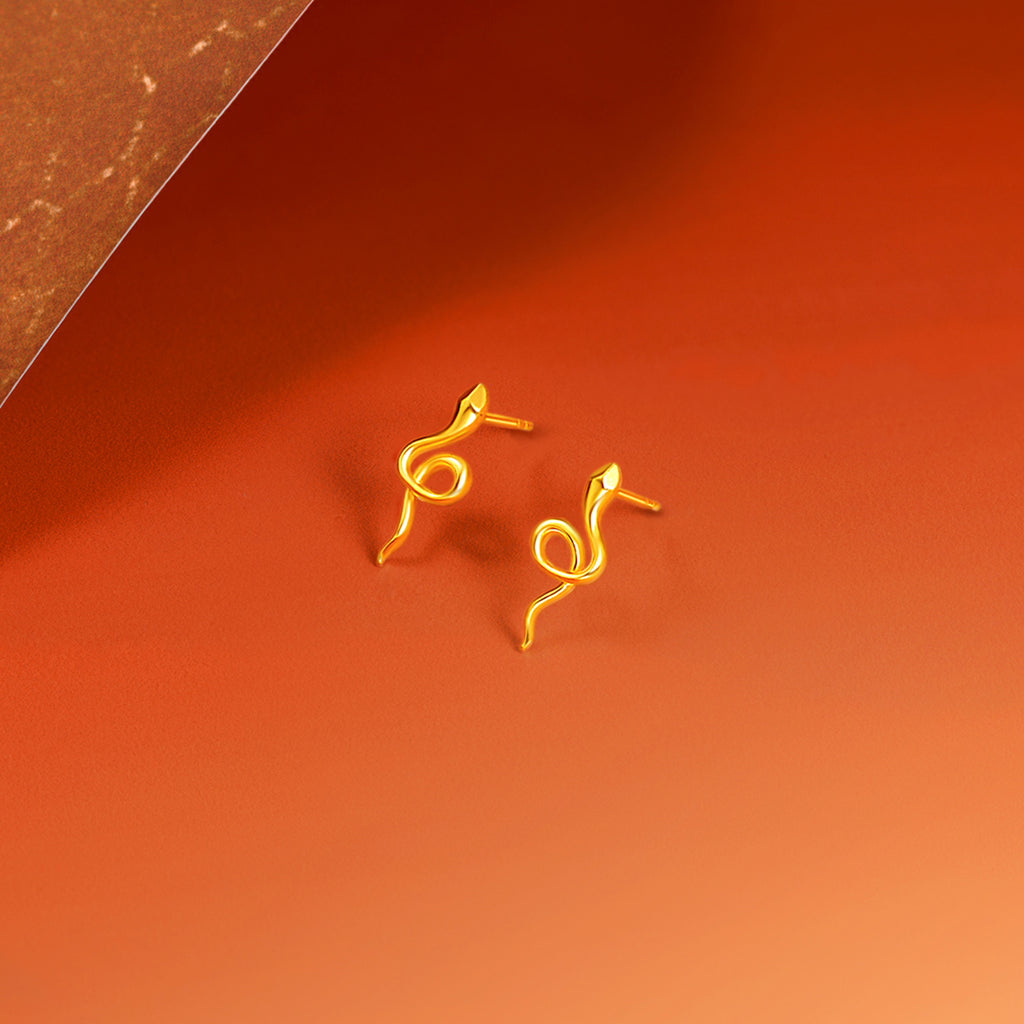 "Chinese Zodiac Snake" 18K Yellow Gold Earrings Snake 1.25-1.55g C0914074