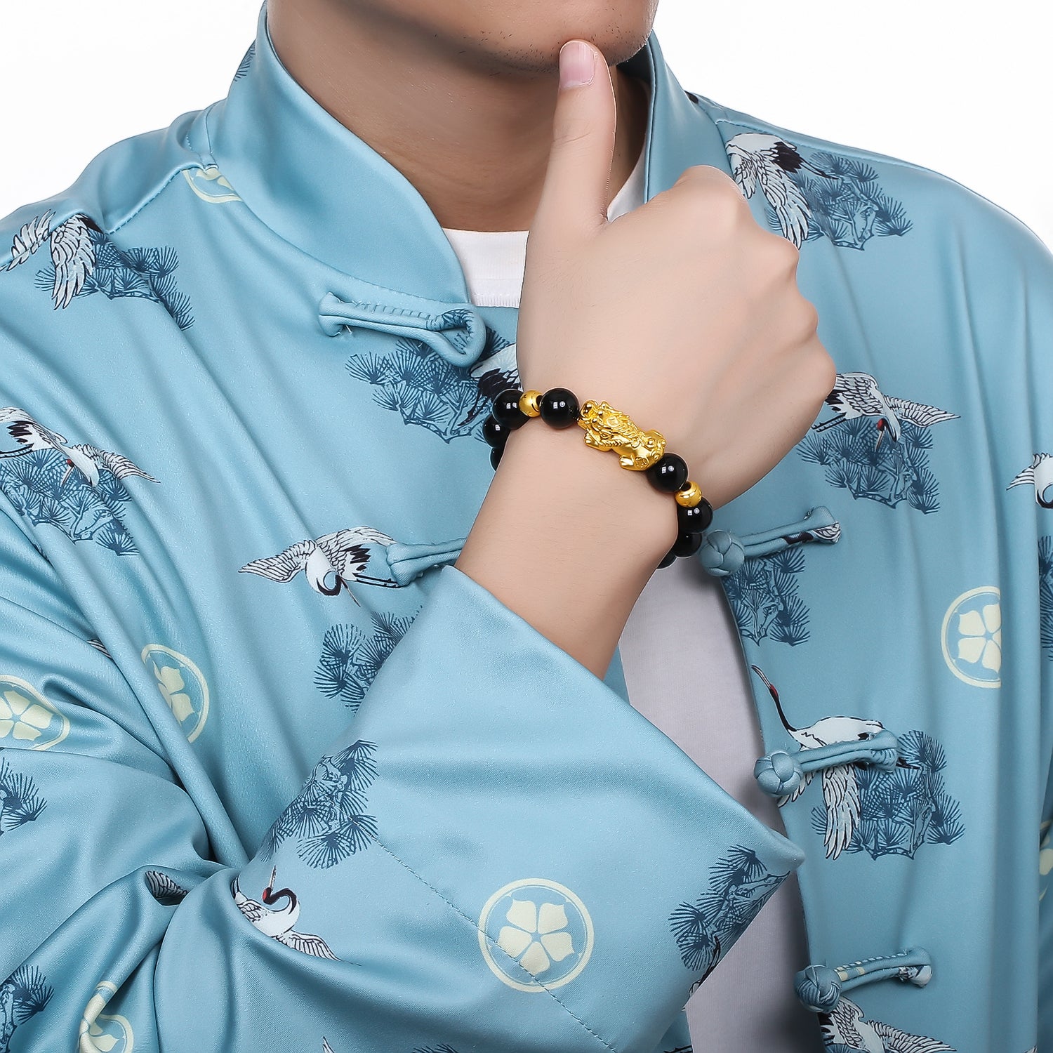 24K Gold Beaded Bracelet Agate Pixiu 4-4.3g ADMN193469