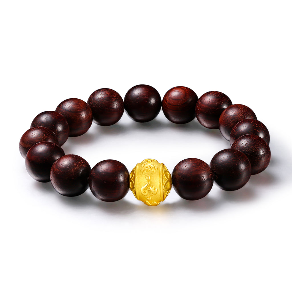 24K Gold Beaded Bracelet Sandalwood 12-12.5mm 0.9-1.3g ADXY192238