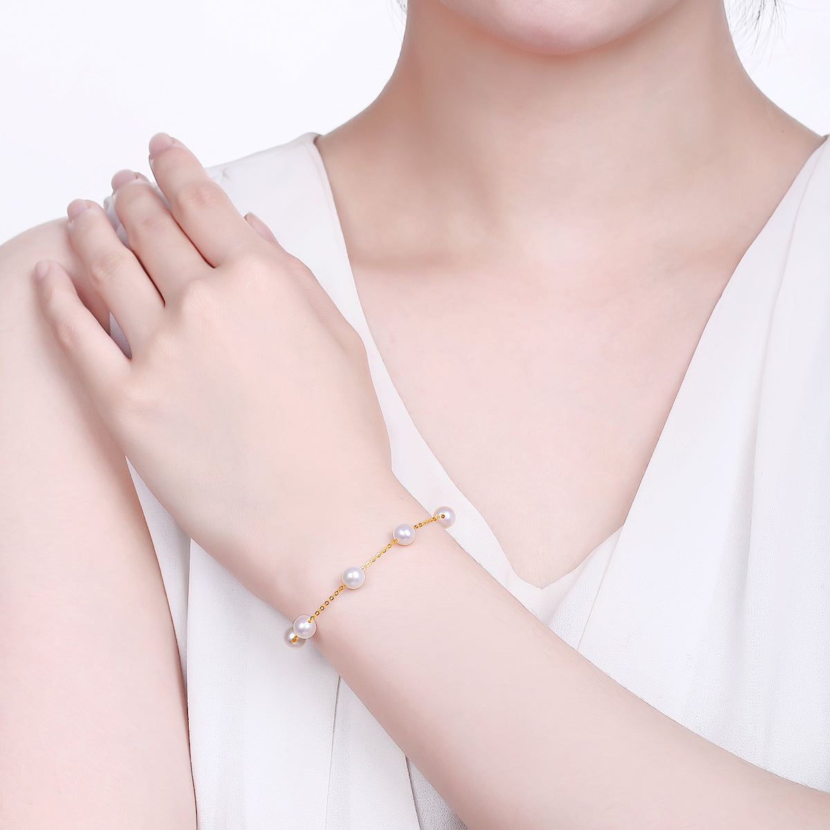 18K Yellow Gold Chain Bracelet Pearl 5.5-6mm 0.3-0.5g KHPB072728