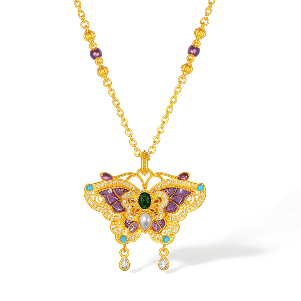 "Chinese Culture Collection - Dan Qing"999 24K Gold Pendant Necklace 0.0025ct2*3mm3*4mm Butterfly 13-16g W0649933
