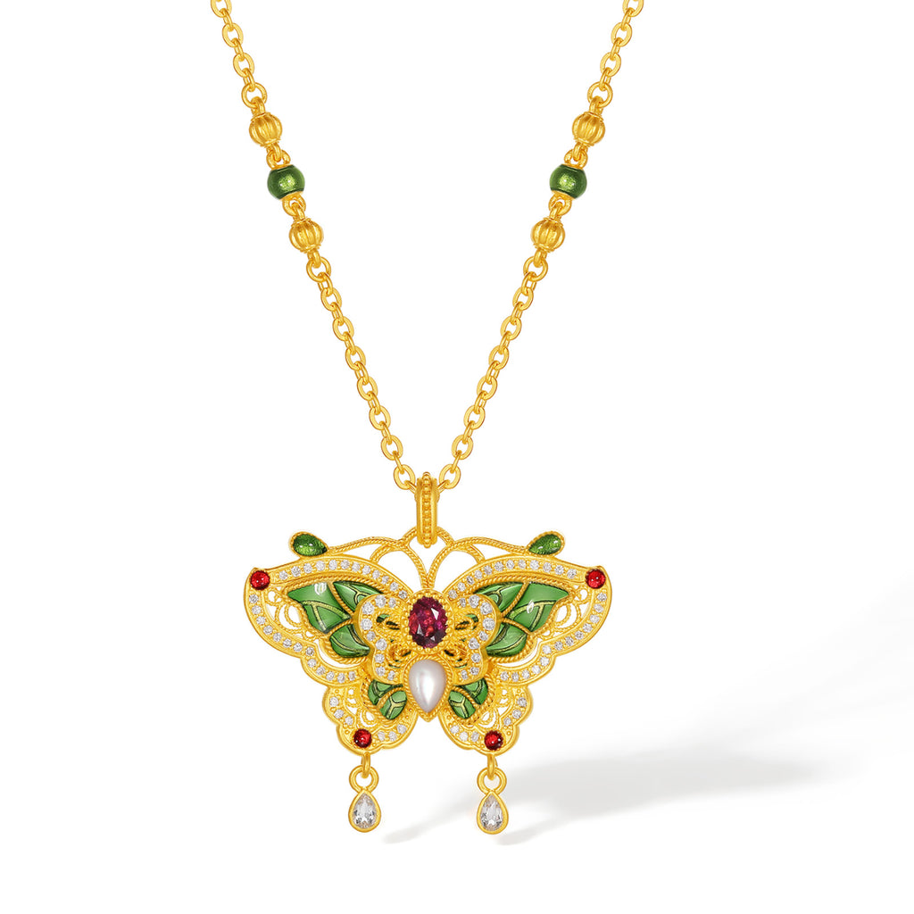 "Chinese Culture Collection - Dan Qing"999 24K Gold Pendant Necklace 0.0029ct 2*3mm 3*4mm Butterfly 13-16g W0649934