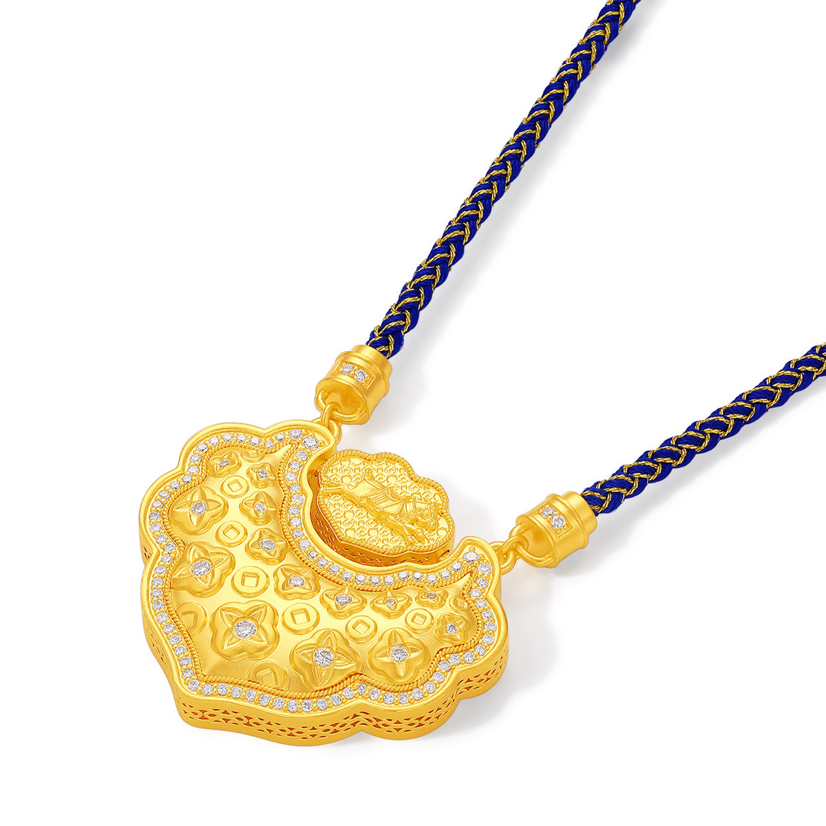 "Chinese Culture Collection - Dan Qing" 999 24K Gold String Pendant Diamond 0.0053ct Ruby 0.003ct Ruyi 31-36g W0449937