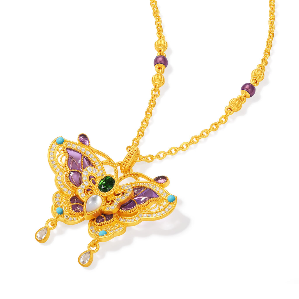 "Chinese Culture Collection - Dan Qing"999 24K Gold Pendant Necklace 0.0025ct2*3mm3*4mm Butterfly 13-16g W0649933