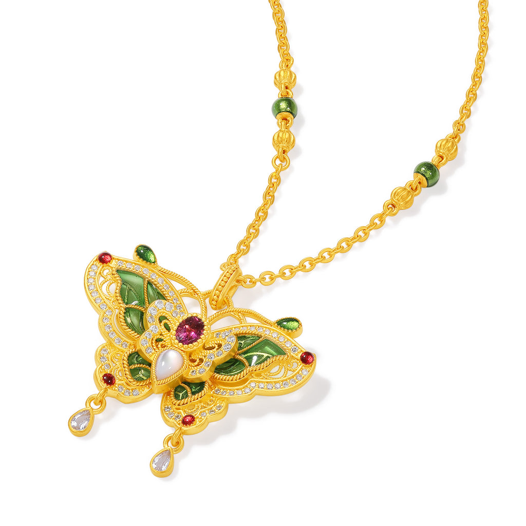 "Chinese Culture Collection - Dan Qing"999 24K Gold Pendant Necklace 0.0029ct 2*3mm 3*4mm Butterfly 13-16g W0649934