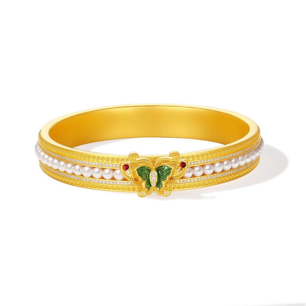 "Chinese Culture Collection - Dan Qing"999 24K Gold Bangle Bracelet 0.003ct 3mm Butterfly 56-63g W1049939