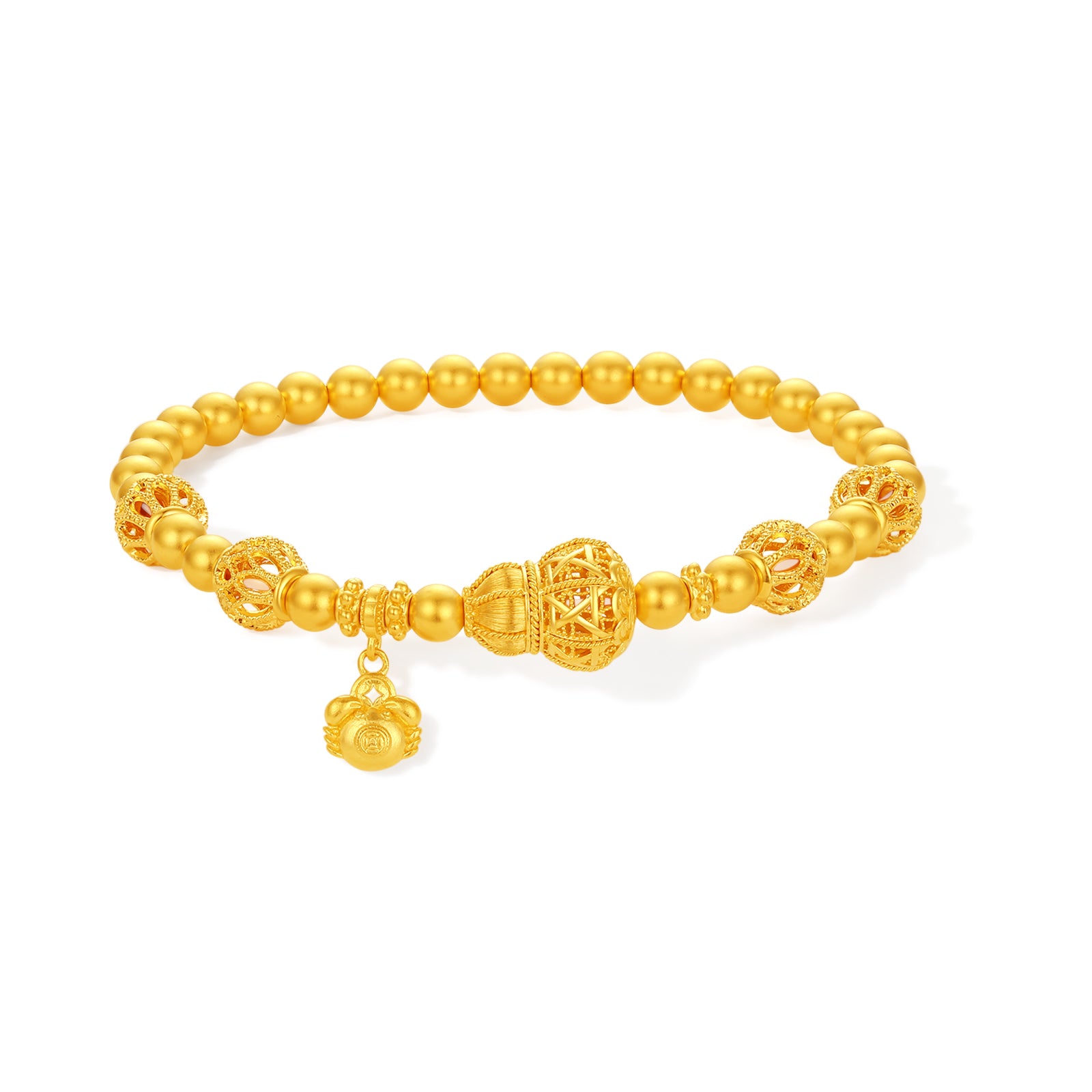 "Chinese Culture Collection - Wood Carving"  24K Gold Beaded Bracelet  Gourd 5.17-7.17g A1949930