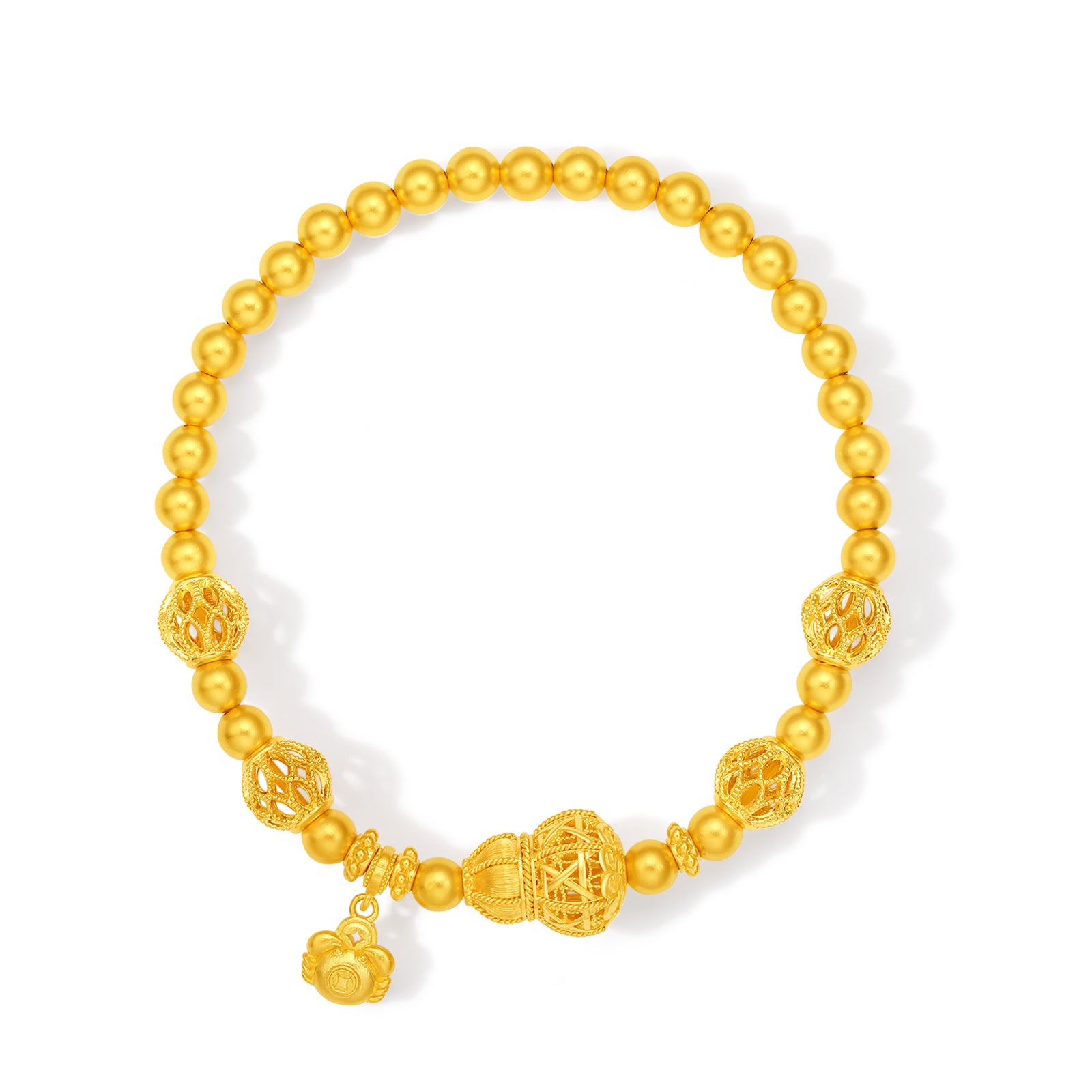 "Chinese Culture Collection - Wood Carving"  24K Gold Beaded Bracelet  Gourd 5.17-7.17g A1949930