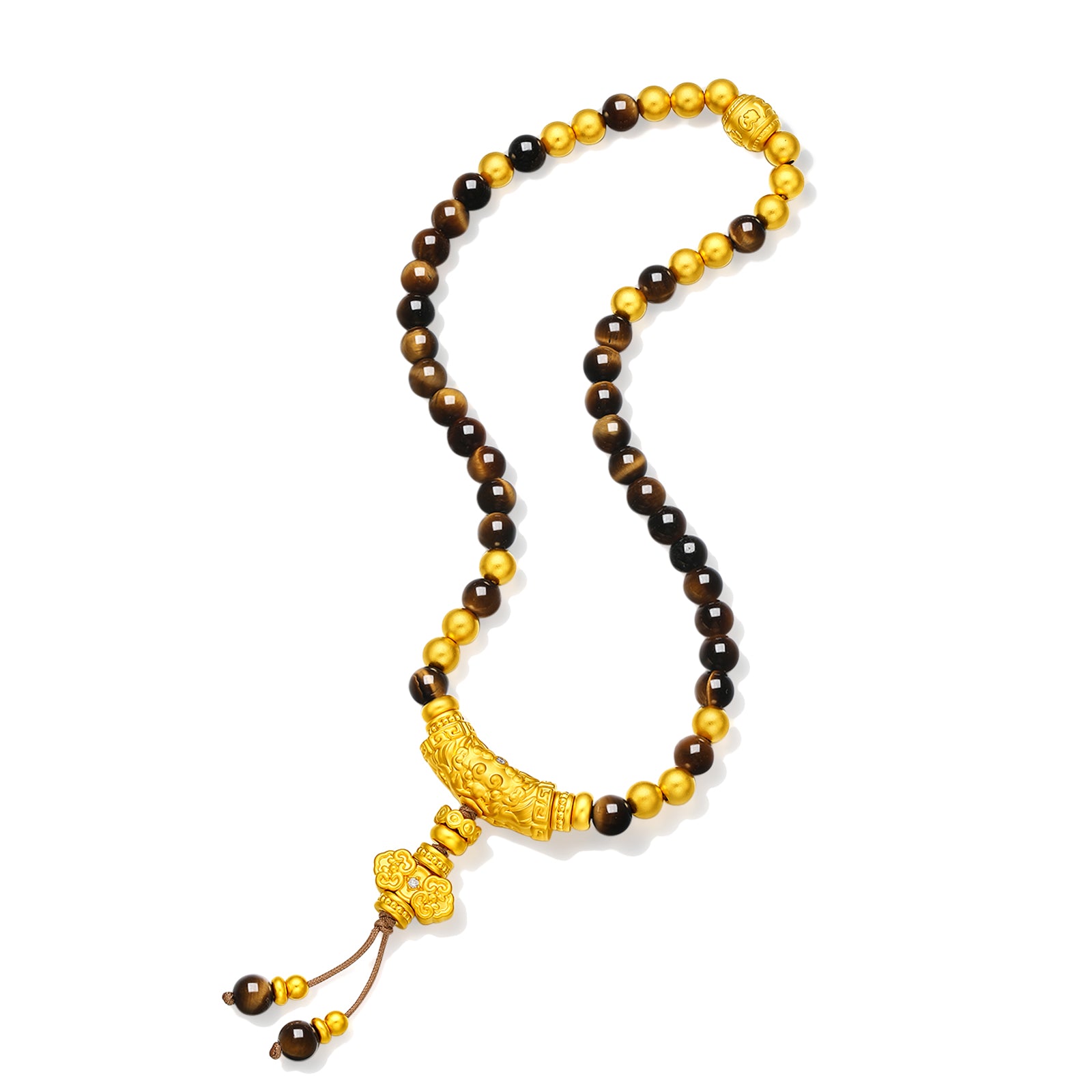 "Jiuhua Mountain" 24K Gold String Bracelet Wood Transformation Stone Engraved Ruyi Tassel 6-6.5mm 35cm A1936212