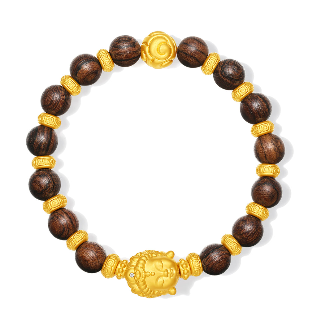 "Jiuhua Mountain" 24K Gold Agarwood Beaded Bracelet Diamond Buddha Charm W1935475