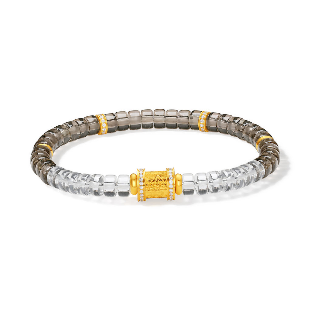 "Chinese Culture Collection - Dan Qing" 999 24K Gold Beaded Bracelet Crystal 5.9-6.4*3.3-3.7mmmm Diamond 0.0056ct Crystal 4.5-7g J1950063