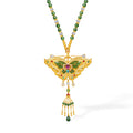 "Chinese Culture Collection - Dan Qing" 999 24K Gold Pendant Necklace String Bracelet Hetian Jade 3-7-7.5*4.5-5mm Diamond 0.0042ct Tourmaline 0.334-0.390ct Butterfly 50-56g Y0650040