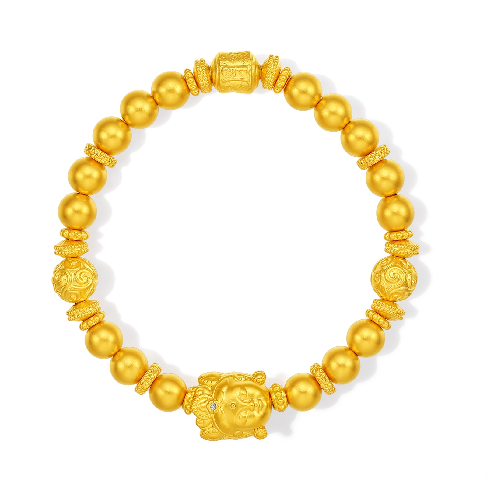 "Jiuhua Mountain" 24K Gold Beaded Bracelet Diamond Buddha Charm W1934750