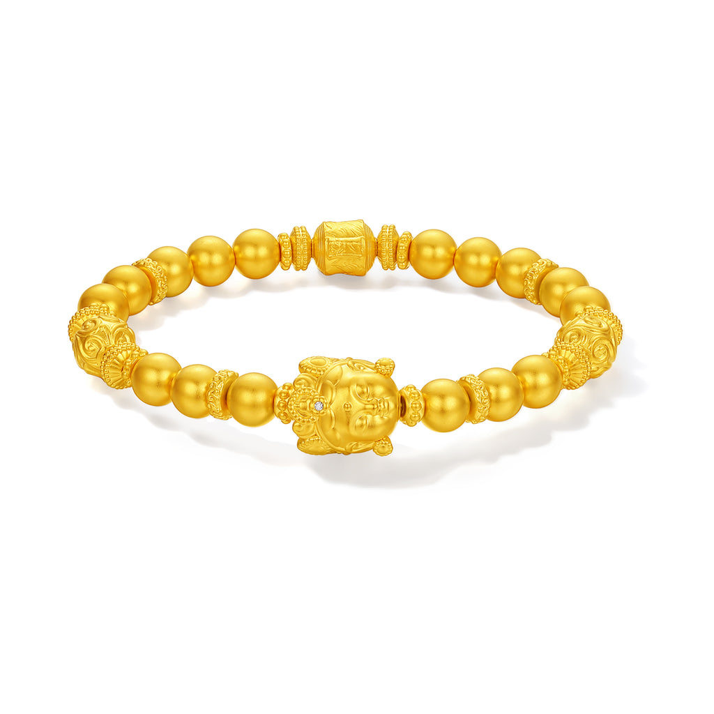 "Jiuhua Mountain" 24K Gold Beaded Bracelet Diamond Buddha Charm W1934750